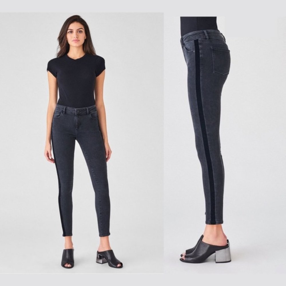 DL1961 Margaux Skinny Ankle Jean in Morrison Grey With Velvet Tuxedo